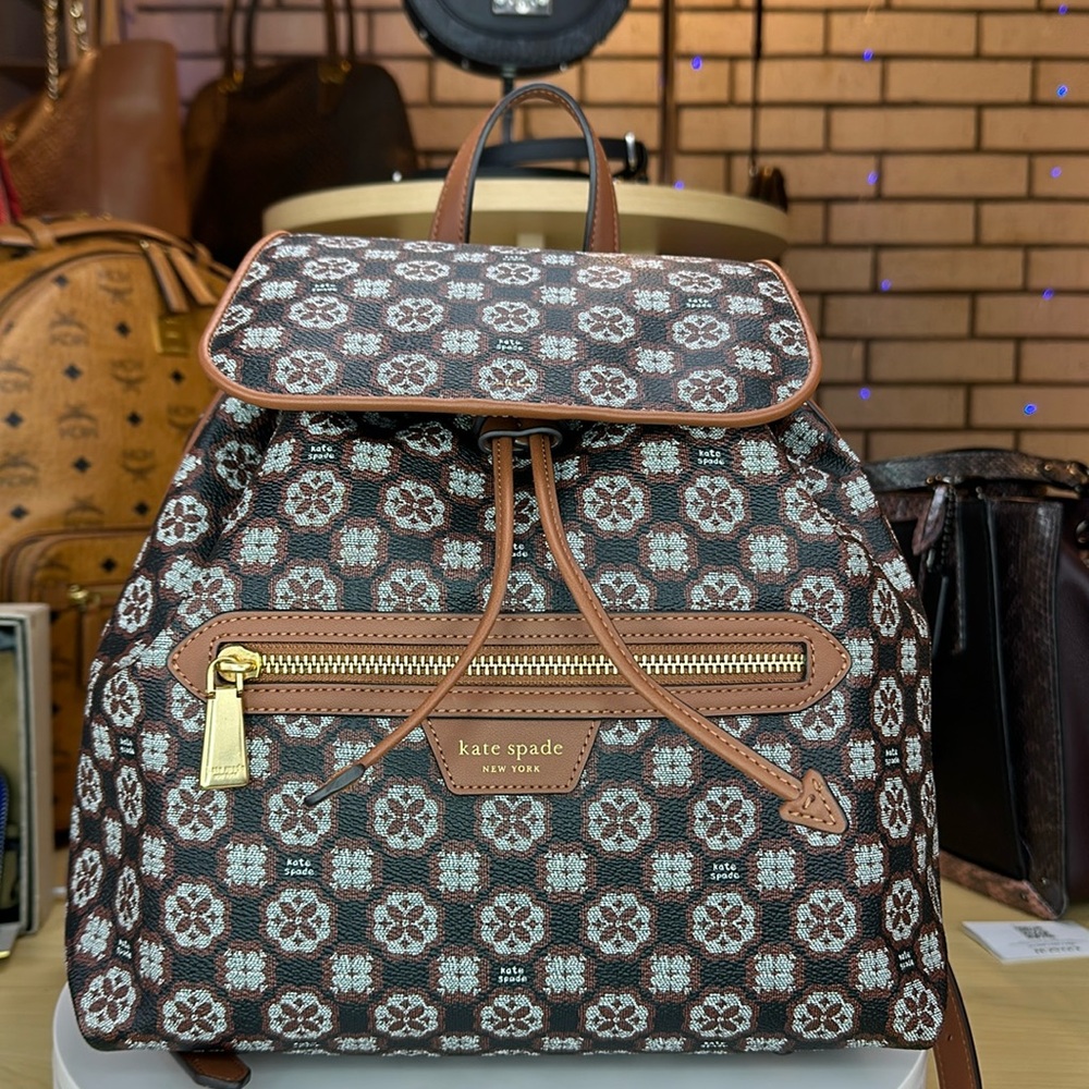 Kate Spade Brown and Cream Floral Backpack